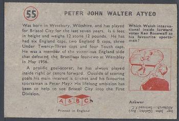 1958-59 A&BC Chewing Gum #55 Peter Atyeo Back