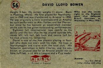 1958-59 A&BC Chewing Gum #56 Dave Bowen Back