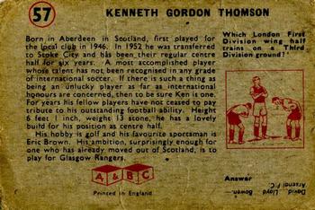1958-59 A&BC Chewing Gum #57 Kenneth Thomson Back