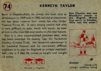 1958-59 A&BC Chewing Gum #74 Ken Taylor Back