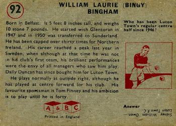1958-59 A&BC Chewing Gum #92 William Bingham Back