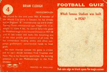 1959-60 A&BC Chewing Gum #4 Brian Clough Back