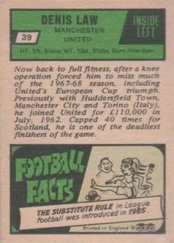 1969-70 A&BC Chewing Gum #39 Denis Law Back