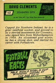 1969-70 A&BC Chewing Gum #167 Dave Clements Back