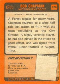 1970-71 A&BC Chewing Gum #208 Sammy Chapman Back