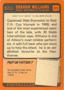 1970-71 A&BC Chewing Gum #217 Graham Williams Back