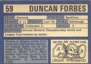 1973-74 A&BC Chewing Gum #59 Duncan Forbes Back