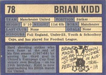 1973-74 A&BC Chewing Gum #78 Brian Kidd Back