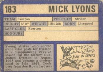 1973-74 A&BC Chewing Gum #183 Mick Lyons Back