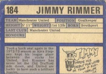 1973-74 A&BC Chewing Gum #184 Jimmy Rimmer Back