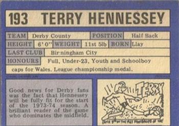 1973-74 A&BC Chewing Gum #193 Terry Hennessey Back
