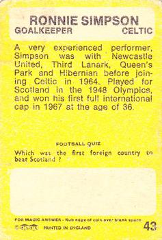 1968-69 A&BC Footballer (Scottish) #43 Ronnie Simpson Back
