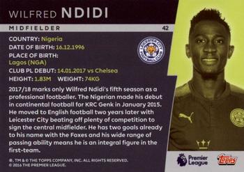 2018 Topps Platinum Premier League #42 Wilfred Ndidi Back