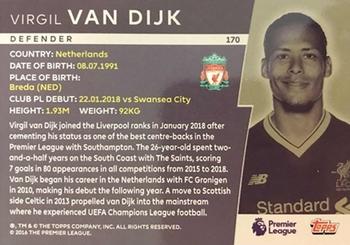 2018 Topps Platinum Premier League #170 Virgil van Dijk Back
