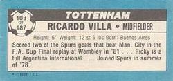 1981-82 Topps Footballer - Singles #103 Ricardo Villa Back