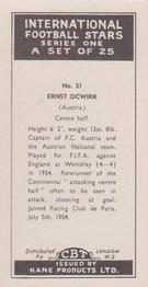 1958 Kane International Football Stars #21 Ernst Ocwirk Back