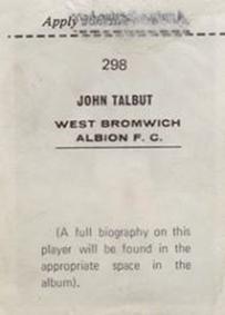 1969-70 FKS Publishers Wonderful World of Soccer Stars #298 John Talbut Back