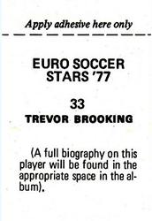 1977 FKS Euro Soccer Stars '77 #33 Trevor Brooking Back