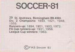 1980-81 FKS Publishers Soccer-81 #29 Birmingham City Back