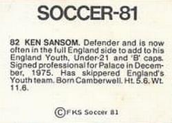 1980-81 FKS Publishers Soccer-81 #82 Ken Sansom Back