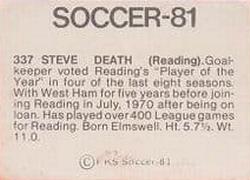 1980-81 FKS Publishers Soccer-81 #337 Steve Death Back