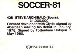 1980-81 FKS Publishers Soccer-81 #428 Steve Archibald Back
