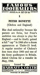 1966-67 Barratt & Co. Famous Footballers (A14) #1 Peter Bonetti Back