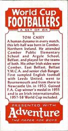 1958 D.C. Thomson Adventure World Cup Footballers #5 Tom Casey Back