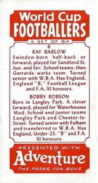 1958 D.C. Thomson Adventure World Cup Footballers #6 Ray Barlow / Bobby Robson Back