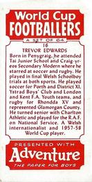 1958 D.C. Thomson Adventure World Cup Footballers #16 Trevor Edwards Back