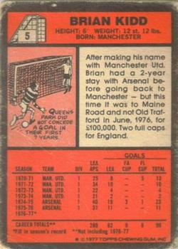 1977-78 Topps Footballer English (Red Backs) #5 Brian Kidd Back