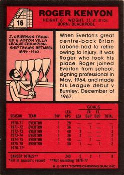 1977-78 Topps Footballer English (Red Backs) #16 Roger Kenyon Back
