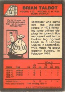 1977-78 Topps Footballer English (Red Backs) #34 Brian Talbot Back