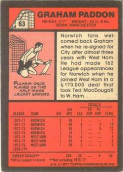1977-78 Topps Footballer English (Red Backs) #63 Graham Paddon Back