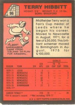 1977-78 Topps Footballer English (Red Backs) #96 Terry Hibbitt Back