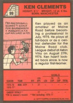 1977-78 Topps Footballer English (Red Backs) #99 Ken Clements Back
