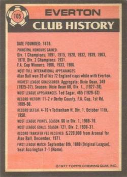 1977-78 Topps Footballer English (Red Backs) #105 Everton Team Leaders Back