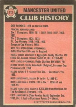 1977-78 Topps Footballer English (Red Backs) #112 Manchester United Team Leaders Back