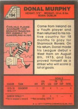 1977-78 Topps Footballer English (Red Backs) #194 Donal Murphy Back