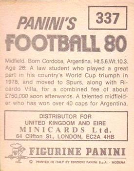 1979-80 Panini Football 80 (UK) #337 Osvaldo Ardiles Back