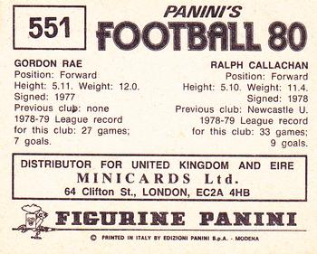 1979-80 Panini Football 80 (UK) #551 Ralph Callachan / Gordon Rae Back