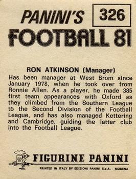 1980-81 Panini Football (UK) #326 Ron Atkinson Back