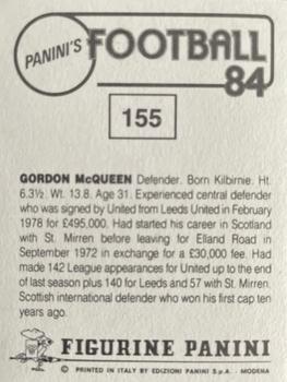 1983-84 Panini Football 84 (UK) #155 Gordon McQueen Back