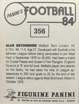 1983-84 Panini Football 84 (UK) #356 Alan Devonshire Back