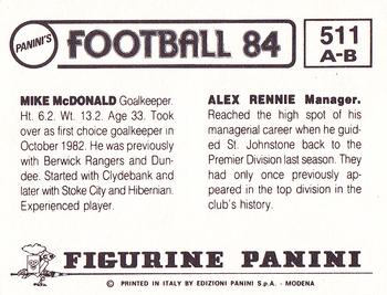 1983-84 Panini Football 84 (UK) #511 Alex Rennie / Mike McDonald Back