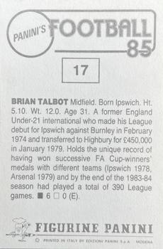 1984-85 Panini Football 85 (UK) #17 Brian Talbot Back