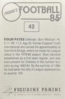 1984-85 Panini Football 85 (UK) #42 Colin Pates Back