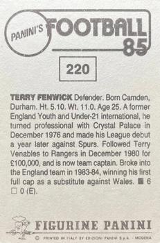 1984-85 Panini Football 85 (UK) #220 Terry Fenwick Back