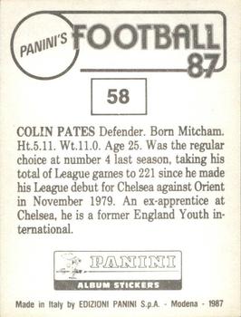 1986-87 Panini Football 87 (UK) #58 Colin Pates Back