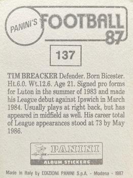1986-87 Panini Football 87 (UK) #137 Tim Breacker Back